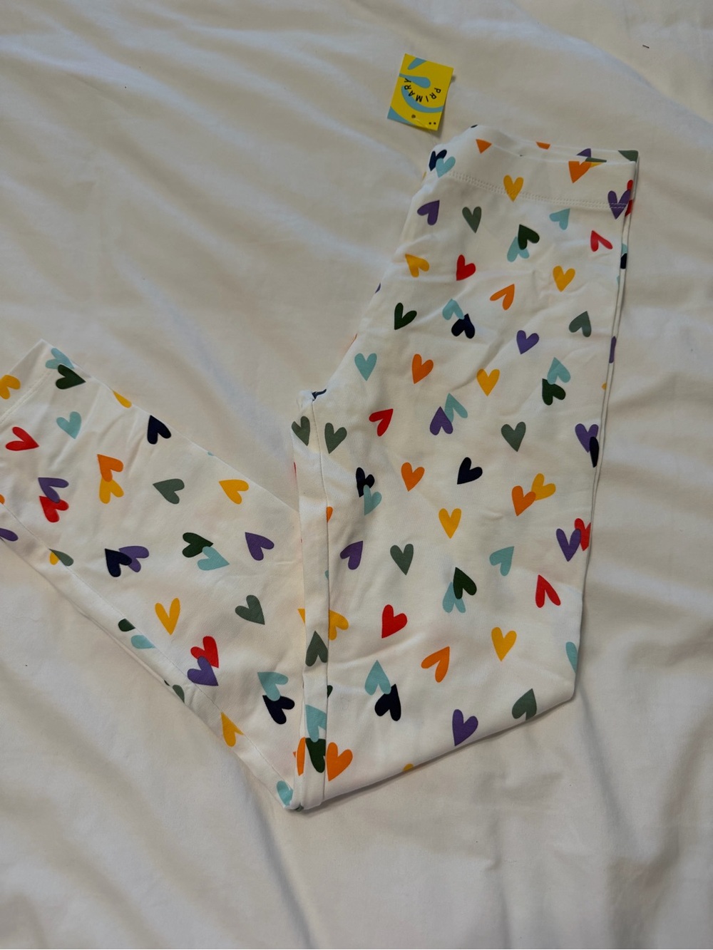 NWT Primary White Leggings with Multicolor Heart Print